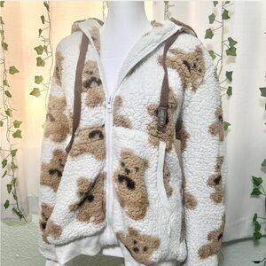 Adorable teddy bear zip up sherpa fleece coat